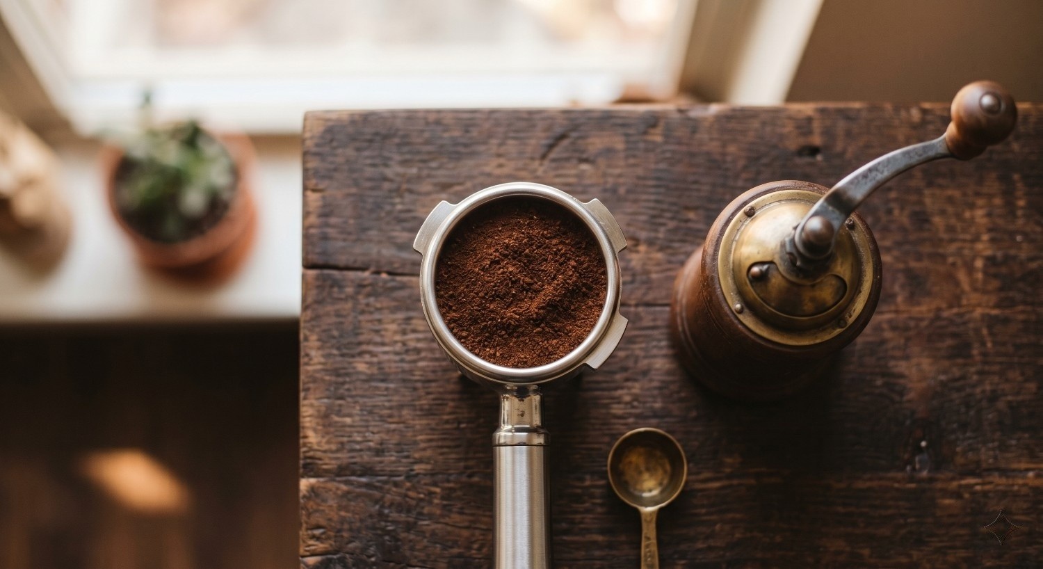 Portafiltro con café molido fino para espresso